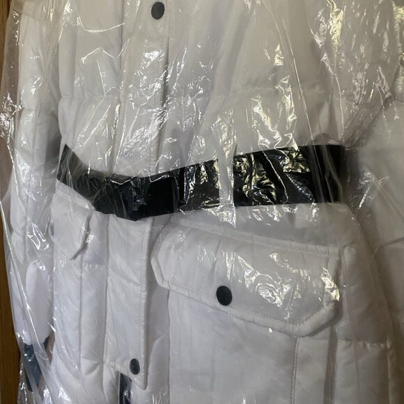 NWT MICHAEL KORS Belted Logo White/Silver Puffer Parka Coat, Sz L - Picture 7 of 9